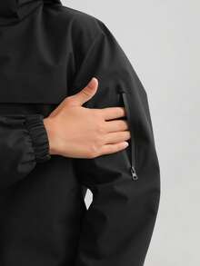 1 buah Jaket Windbreaker Colorblock, Mantel Olahraga Luar Ruangan Ringan Tahan Air Berkerudung untuk Wanita Musim Semi/Musim Gugur Warna Hitam - Hitam - View 9