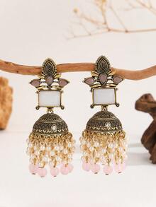 一对传统耳环，优雅的水钻和仿珍珠流苏耳坠，时尚饰品，适合女性和女孩日常、节日、婚礼和派对佩戴/珠宝礼物 - 經典的 - 查看 1