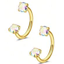 2PCS Stainless Steel Zirconia Horseshoe Ring Piercing Nose Ear Belly Rings Women Cartilage Helix Earrings Daith Piercing Jewelry - Nose Ring - View 9