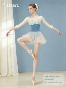 DonsGirl 1件装 女士七分袖蕾丝拼接芭蕾舞服 春季 - 藍色 - 查看 6