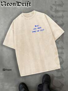 Y2K,Vintage Shirts Men Style "NOTHING BUT THE BLOOD OF JESUS" Print Washed Thickened Cotton T-Shirt - Creative Design, Unisex Casual Street Style, Surprise Gift, One Retro Washed 230g Top, Thickened Pure Cotton Material - Màu be - Xem 2