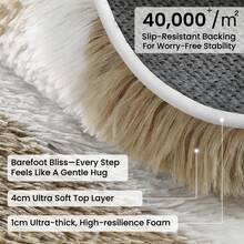 Treeboy Fluffy Area Rug Thick & Shaggy Carpet For Living Room & Bedroom Floor, Home Decor Anti-Slip Soft Carpet Floor Mat - Camel and White Stripes - View 7