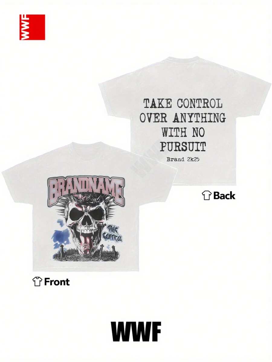 Women's% Cotton Double-Sided Graphic-Shirt - Skull & Text Art Print, Breathable Summer Tee, Casual Streetwear, Washable, Women-Suitable Daily Wear, Vacation, PartyFor Daily Wear, Vacation, Party - White - View 1