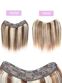 1pc Human Hair Invisible Seamless Straight Hair Extension Clip-In, Natural Fluffy No Hair Piece For Women To Add Volume - Multicolor - View 3