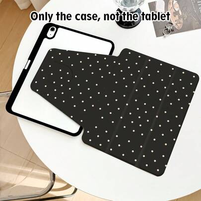 1pc Flip Cover Tablet Protective Case With Pen Slot, Black & White Polka Dot Pattern, 720 Degree Rotating Stand, PU Leather Case With Auto Sleep/Wake Function, Suitable For Huawei, Honor, Apple, , And Other Tablet Brands, Suitable For Back To School, Valentine's Day