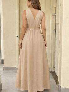 Elegant Women's Long Dress, Casual Chic, Perfect For Weddings, Parties, Bridesmaids, Graduations, Conservative Evangelical Fashion, Various Colors, With Padded Cups, Bow, And Sensual Fabric - 香檳色 - 查看 3