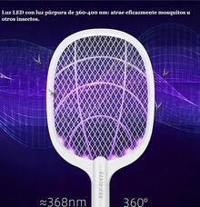 RAQUETA MATA MOSQUITOS CON LUZ UV - Contiene una base para mejor almacenamiento, con 3 capas de red - IDEAL PARA LAS NOCHES CON LUZ PURPURA PARA ATRAER MOSQUITOS - B - Ver 8