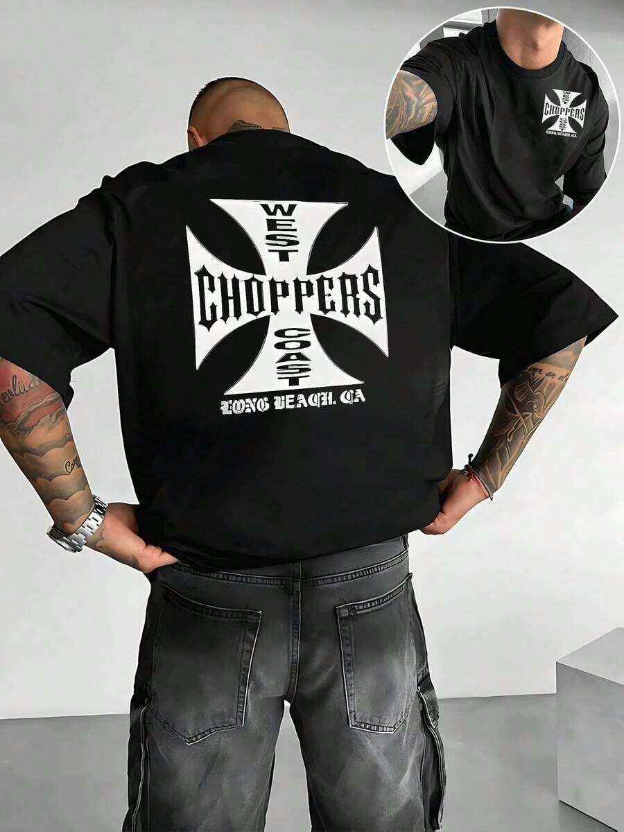 Camiseta de hombre de corte holgado con estampado estilo motociclista de West Coast Choppers Iron Cross, casual y elegante al usarla, crea fácilmente un look relajado, cómoda para el transporte diario y para salir. - Negro - Ver 1