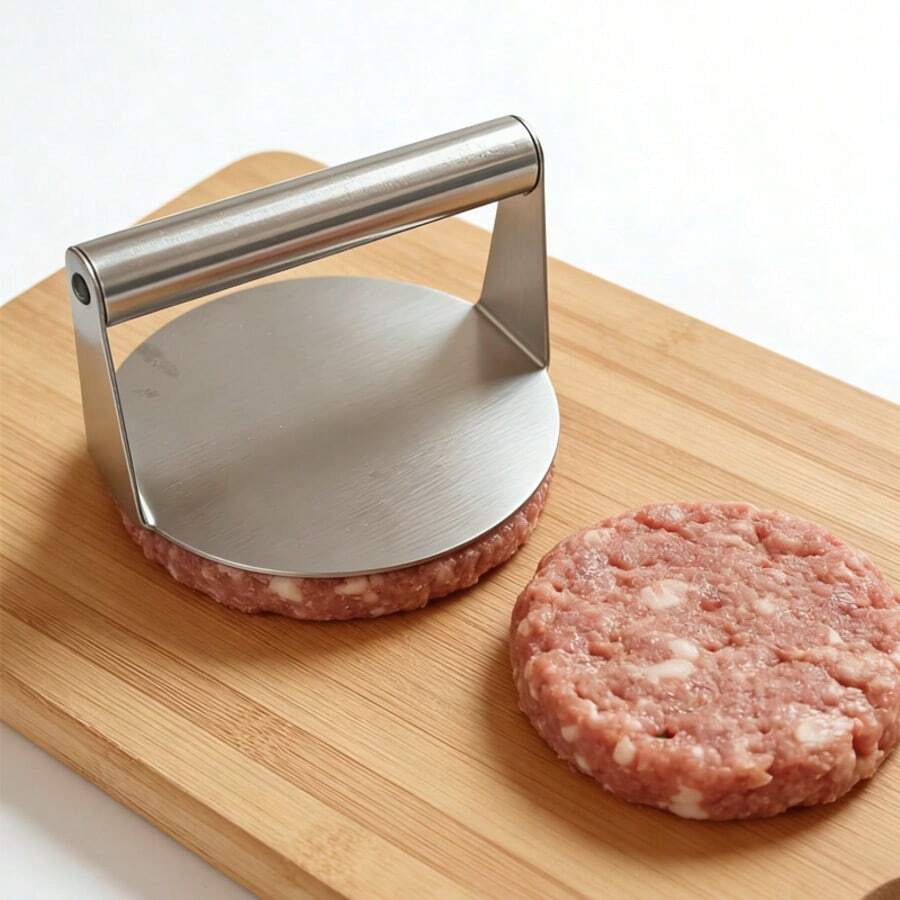 Steak Meat Press Plate, Stainless Steel BBQ Teppanyaki Squid Grill Meat Patty Mold - Silver - View 1