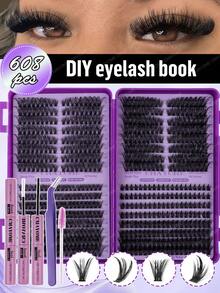 608/544/528pcs DIY False Eyelash Set. This Set Includes Various Styles Of False Eyelashes Ranging From 8-16mm In Length, Including Holiday Lashes, Cat Eye Lashes, Fairy Lashes And Lashes That Enlarge The Eyes. Soft And Long-Lasting, The Set Includes Eyelash Glue, Eyelash Brush And Tweezers. Suitable For Daily Wear, Dates, Parties And Festivals, Easy To Use. - Purple - View 13