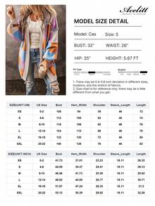 Acelitt 女士彩色格子撞色可爱休闲宽松长袖开衫毛衣，秋冬度假款 - 彩色 - 查看 4