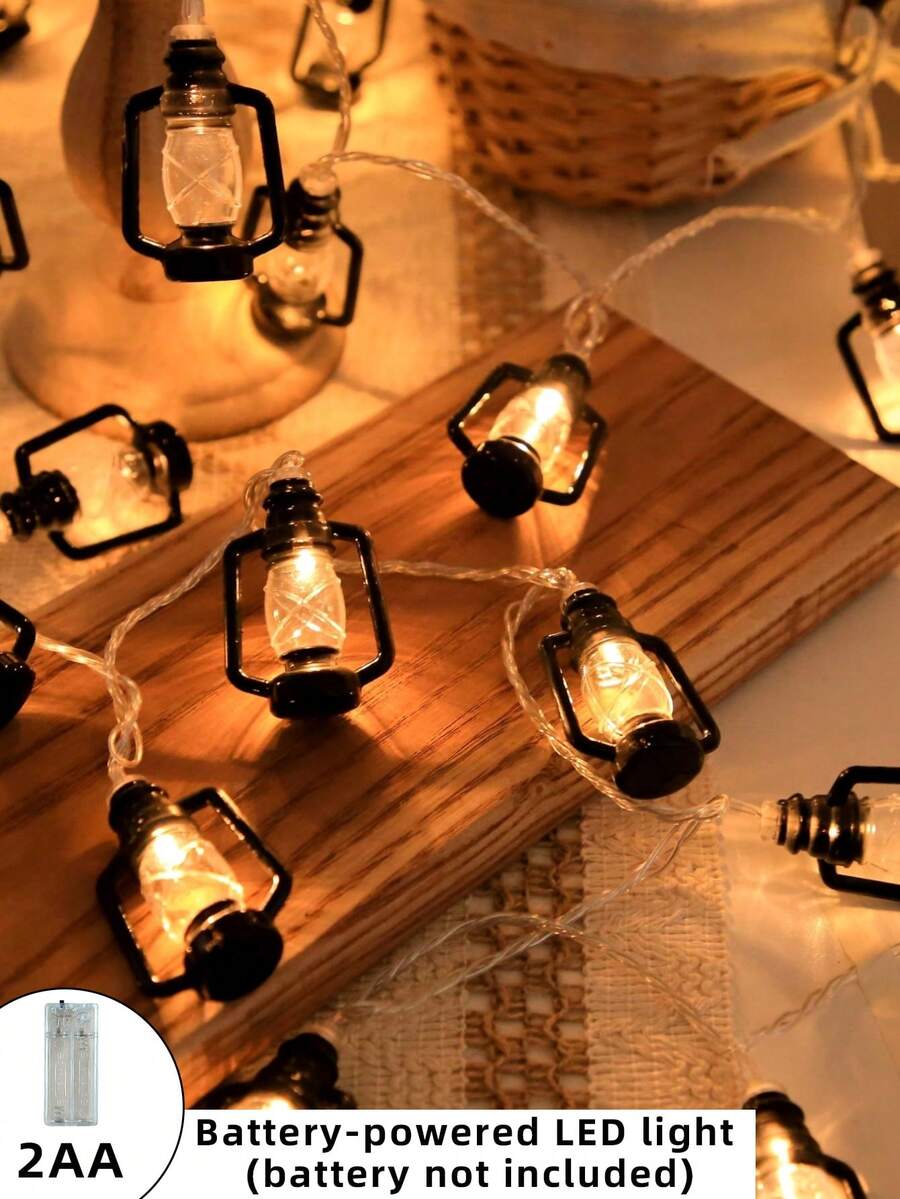 1 件 10 灯 2 米黑色油灯，房间/宿舍装饰氛围浪漫复古煤油灯串，斋月节日装饰 - 黃色 - 查看 1