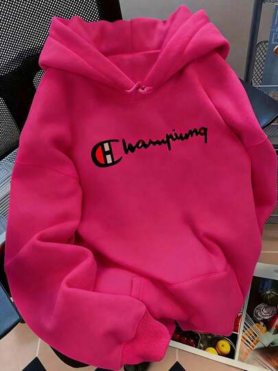 Mujer003 Sudadera de mujer  invierno sudadera de manga larga cómoda suave Sudadera gris con distintivo "Champiung" atractiva y versátil para cualquier ocasión