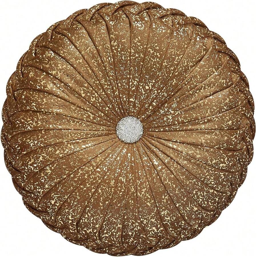 Round Throw Pillows,Brown Throw Pillows,Gold And Brown Decorative Pillow,Pumpkin Pleated Handmade Round Velvet Decorative Pillow For Sofa Bedroom Livingroom - 天鵝絨金棕色天鵝絨金棕色 - 查看 1