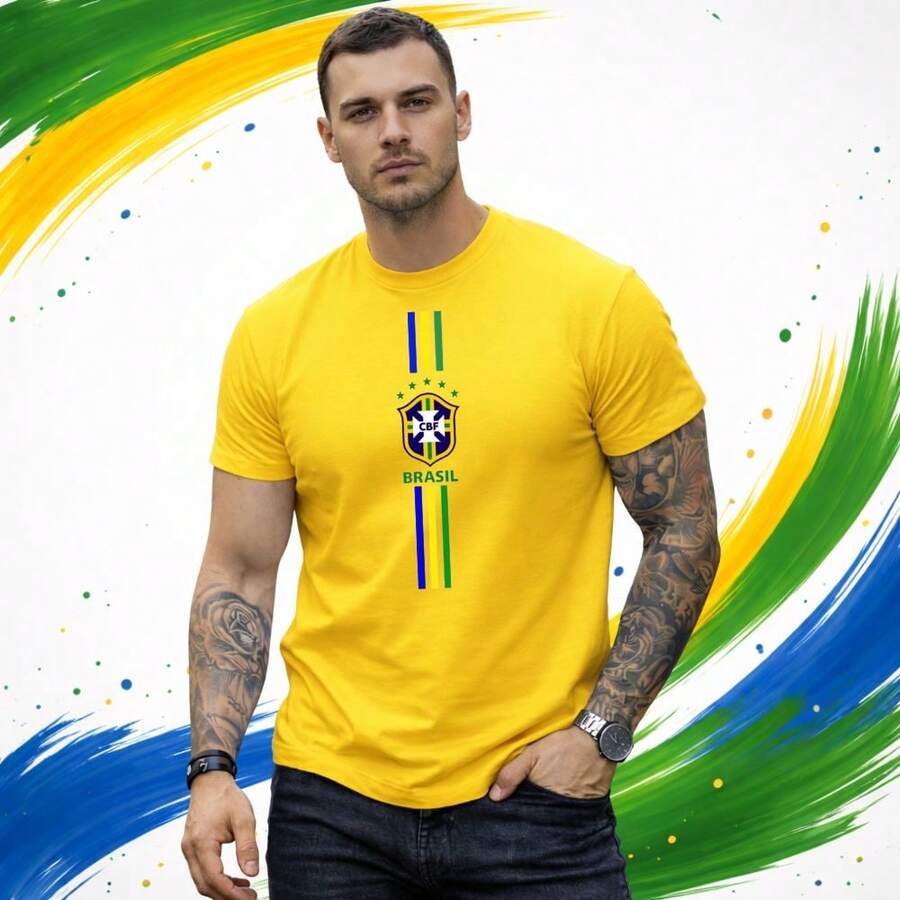 Brazil World Cup Soccer T-Shirt - New Release - 100% Cotton - Màu vàng - Xem 1