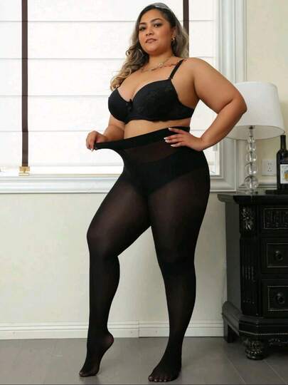 1 par de medias opacas para mujer, leggings con forro polar cálido, medias transparentes de talla grande para uso diario y atuendos de cita, otoño/invierno