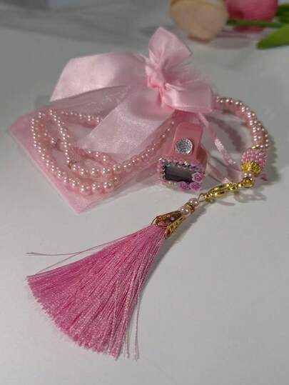 3 PiecesGift Set: Electronic Rosary Bracelet, Rhinestone Flower Ring Counter, 99 Pearl Tassel Rosary Beads, Elegant Butterfly Gift Bag. Suitable For Eid, Holidays, Prayer Counting, Sports, Fishing, Games. Available In Multiple Colors For Men And Women.