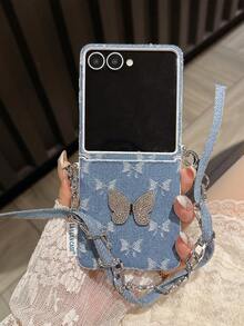 Funda compatible con Samsung Galaxy Z Flip7, Galaxy Z Flip6, diseño de moño de mezclilla azul con cordón, portador de tarjetas, cubierta protectora, plegable, absorción de impactos, delgada, ligera, antideslizante, adecuada para Galaxy Z Flip5, Galaxy Z Flip7 FE - Multicolor - Ver 20