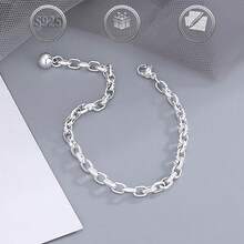 1条简约优雅的925银O形链条和球形吊坠手链，适合女性日常、约会、派对、送礼。 - 銀色 - 查看 2