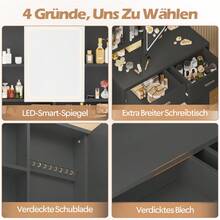 Devoko GUNJI Large Dressing Table With Mirror, White Dressing Table With LED Lighting, 3 Brightness Levels Adjustable, Dressing Table With Drawers, Open Shelves - Black - View 8