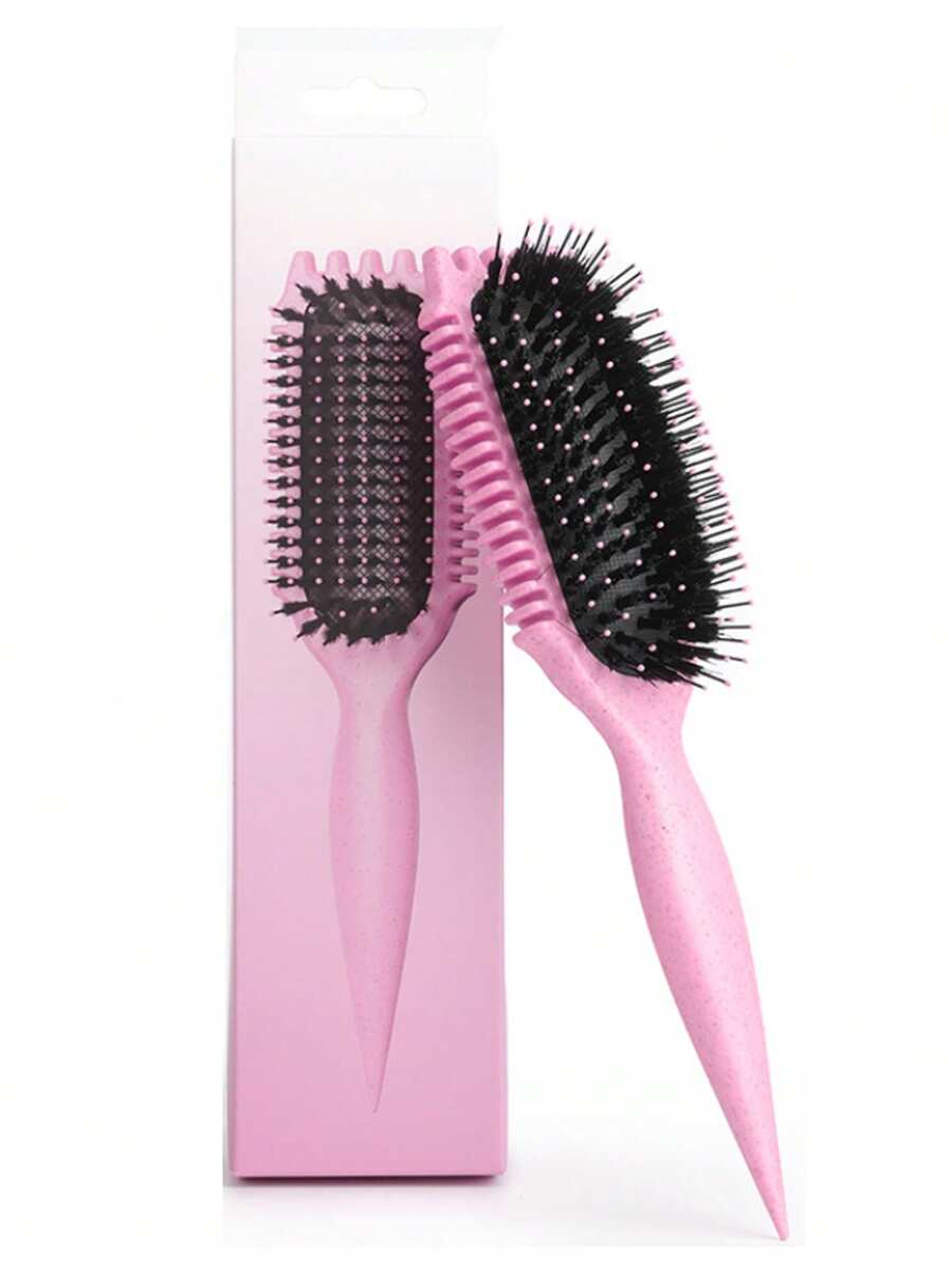 1pc Pink Smooth Back Hair Brush, Salon Styling Brush, Soft Bristle Beard Brush, Leopard Printed Comb, Edge Brush For Trimming Hair Edges, Providing Luster For All Hair Types, Straightening Curly Hair, Restoring Shine And Texture, Hair Clip, Home Supplies - 粉紅色-1PC - 查看 1