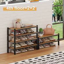 Bamboo Shoe Rack Organizer For Closet And Entryway - Space-Saving Narrow Shoe Stand - Versatile Shoe Holder For Door Or Closet Shelf,Garage Bedroom Can Freely Stack DIY Small Shoe Racks - Màu đen + tre, 3 tầng - Xem 7