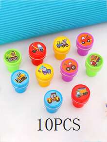 10pcs Random Construction Vehicle Stamp, Construction Theme Party Favors, Truck Theme Party Gifts, Self-Inking Stamps, Classroom Rewards, Party Favor Bag Fillers, Children's Birthday Party Supplies - Multicolor - View 12