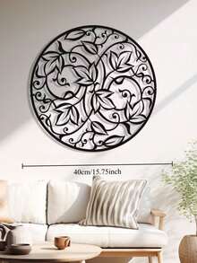 Iron Vine Wreath Circular Decorative Wall Hanging, Metal Art Housewarming Gift Home Decor - Black - View 7
