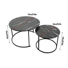 Juego de mesa de centro redonda de aspecto moderno, resistente, a prueba de deformaciones, apilable, mesa auxiliar para el hogar, sala de estar y dormitorio. - Negro 1 - Ver 6