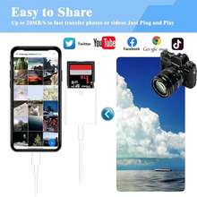 Dual Slot SD/TF Card Reader Adapter With Lightning And USB-C, Portable Camera Photo Viewer, Plug And Play, Compatible With IPhone 17/16/15/14/13/12/11/XS/8/7/6, Android And Cameras - White - View 5