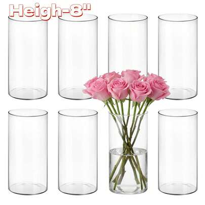 Tomnk 8pcs Clear Glass Cylinder Vase (H:8/10/12" D:3.4") | Multiple Size Choices Glass Flower Vase Centerpieces | Hurricane Floating Candle Holder, Wedding Decor, Spring Decor, Mother's Day Decor, Ideal Mother's Day Gift