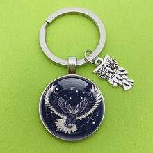 Medvang 1个浮雕猫头鹰可爱锌合金钥匙扣，四季皆宜 - 復古銀色 - 查看 5