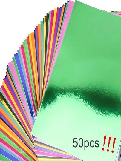 50pcs A5 Metallic Cards - Multiple Colors, Mirror Reflective Surface, 8.82 Oz/Sq.Yd, Suitable For Card Making, Scrapbooking And Crafts, Card Making Material, Scrapbooking Material | Glossy Metallic Surface | Smooth Texture