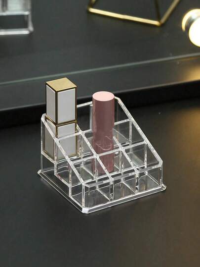1PC Clear Acrylic Lipstick Organizer Multi-Slot Makeup Storage Display Stand For Lipstick Lip Gloss Nail Polish Lightweight Vanity Organizer Cosmetic Storage Rack