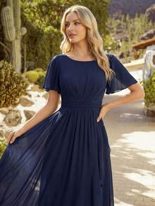 Elegant Chiffon Bridesmaid Dress Wedding Guest Gown For Wedding - Navy Blue - View 2