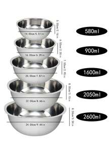 5pcs/Set Stainless Steel Mixing Bowl Salad Mixing Bowl Set, For Food Storage, Meal Preparation, Salad, Etc., Kitchen Gadget, Kitchen Accessories - Silver - View 5