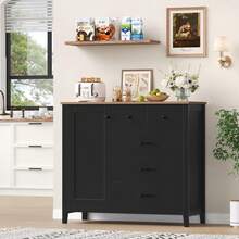 Sideboard, Kitchen Cabinets With 5 Drawers, Wooden Storage Cupboard Cabinet For Kitchen - Black - View 2