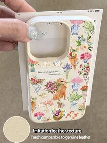 Funda de teléfono de moda con estampado de perro a prueba de golpes 1 pieza Nueva funda de teléfono suave con textura antideslizante con estampado de ramo de flores acuarela y cachorro, compatible con Apple y teléfonos, versión internacional, no la versión nacional, regalo de cumpleaños de primavera - Multicolor - Ver 3