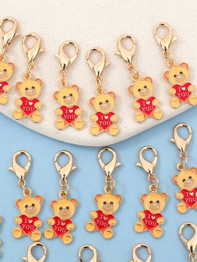 20 Pcs/Bag Cute Heart Bear Charms Key Chain,Enamel Zinc Alloy Bear Pendant Keychains Lobster Clasp, Bag , Coin Purse, Shoes DIY Decoration, ,Ideal For Graduations, Birthdays, Weddings, Party Favor Gift