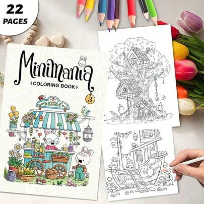 Minimania: Tiny Fantasy Town Art In Colored Pens,(22-Page Thick Paper Upgraded Version) A Coloring Book Specially Designed For Women, With Bright Colors, Stress-Relieving, Suitable For Markers, For Teenagers, Featuring Fantasy And Eerie Elements. Ideal For Valentine's Day, Birthdays And Other Festivals. It's A Great Gift For Halloween, Back-To-School, For Adults, Christmas, For Art And Craft Supplies, DIY Leisure, And Doodling.