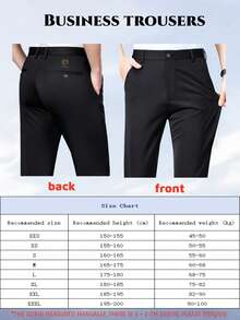 Men's Breathable Soft Straight Leg Casual Pants, Loose Minimalist Design, Classic Business Formal Trousers, Solid Color Stretch Fabric, Elegant Luxury Style For Spring/Summer - Navy Blue - View 6