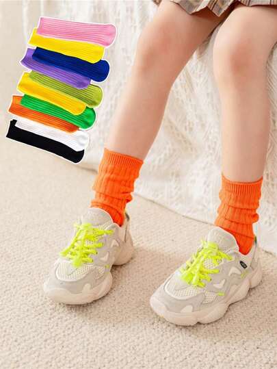 1 Pair Children's Solid Color Mid-Calf Socks, Straight Leg Socks, Fashion Versatile Candy Colors Crew Socks, Knitted Fabric, Suitable For 2-6 Years Old Children All Year Round