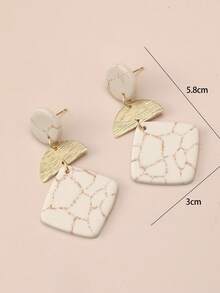 一对全新复古西部风格手工软陶裂纹几何拼接独特品质女士几何耳环，适合度假旅行和日常佩戴 - 杏色 - 查看 6