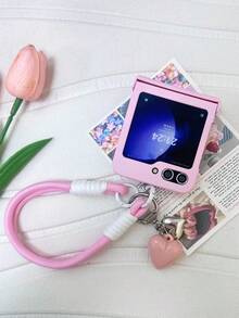 可爱粉色手机壳，带心形吊坠和挂绳，兼容三星 Galaxy ZFlip7、ZFlip6、ZFlip 5、Zflip6、Zflip5，防震后盖，也兼容摩托罗拉手机 - 粉色 - 查看 5