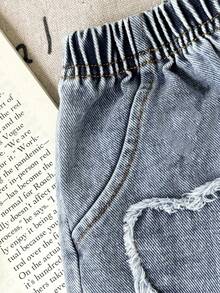 Shorts vaqueros informales de verano con diseño de corazón para bebés niñas - Multicolor - Ver 3