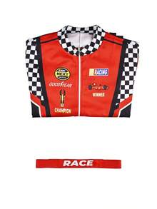 Adult Racing Driver Cosplay Costume, Red Classic One-Piece Racing Suit, Suitable For Boys And Girls Halloween Karting Outfit - Silver - View 3