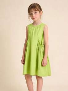Balabala Girls' Sleeveless Cotton Floral Bubble Dress, Summer - Green Tone - View 3