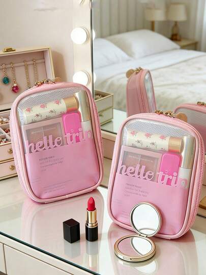 1pc Large Capacity Portable Transparent Waterproof Cosmetic Bag, Travel Toiletry Organizer Pouch. Compact Yet Spacious Makeup Bag For Women, Convenient Handheld Design.