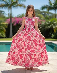 Three Marias Summer Fashion Teen Long Dress - Màu Hồng Tươi - Xem 4