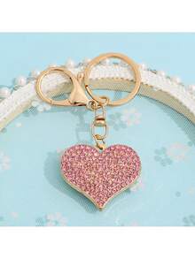 1个优雅粉色水钻心形钥匙扣 | 锌合金和铁合金吊坠，适合装饰包包，非常适合万圣节、圣诞节和学校使用 - 粉色 - 查看 2